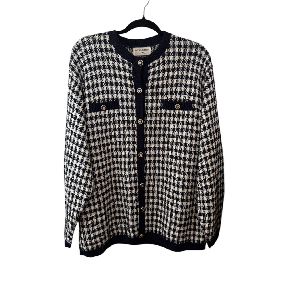 Alfred Dunner Navy & White Houndstooth Cardigan Size 1X